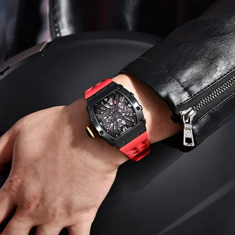 Pagani Design Black Skeleton Dial Red Strap Men's Watch-  PD-1738